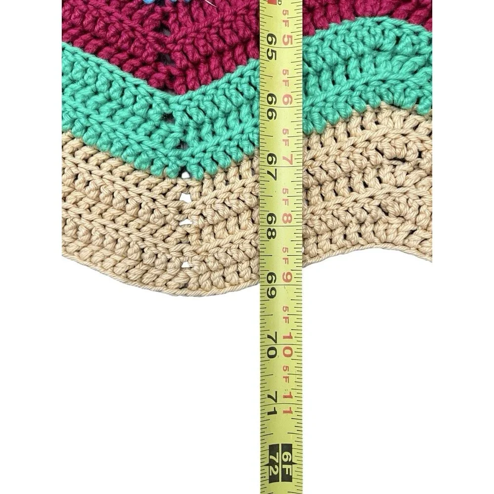 Handmade Crochet Chevron Afghan Blanket Multicolor Rainbow Boho Retro 69x49
